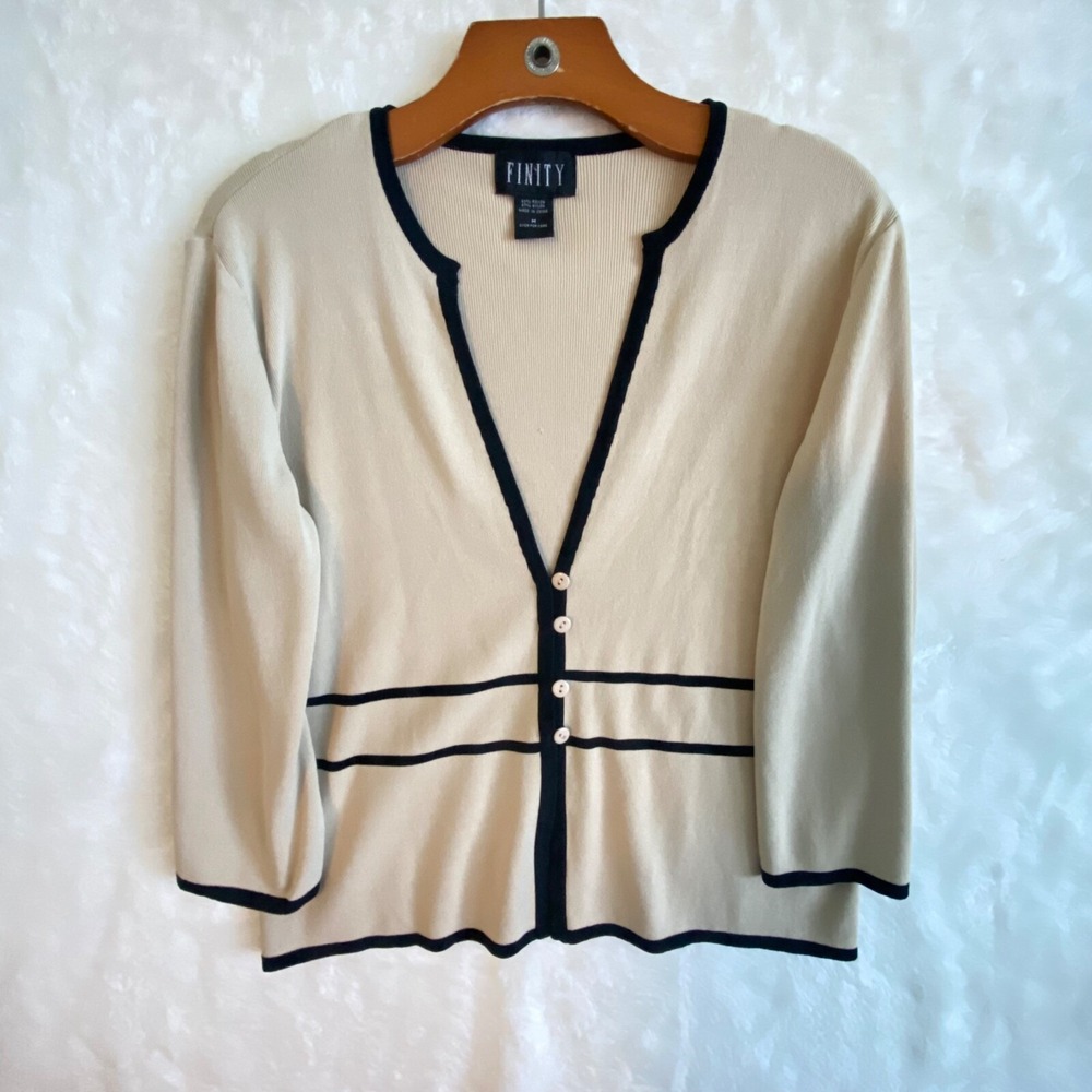 FINITY women's medium CARDIGAN taupe and black Neutral Business Casual - Picture 3 of 9